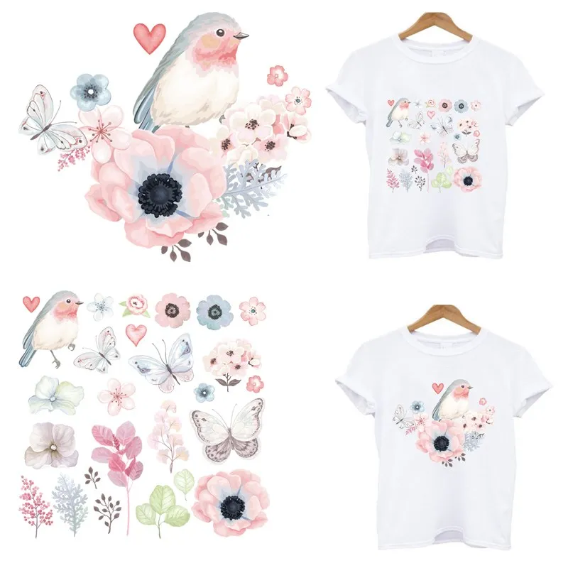 

Birds flowers stickers for clothes iron on patches application of one another stripes for clothing fusible patch garment toppe