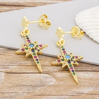 bohemia cubic zirconia cross design drop dangle earrings gold color copper earrings for women new trendy lady fashion jewelry