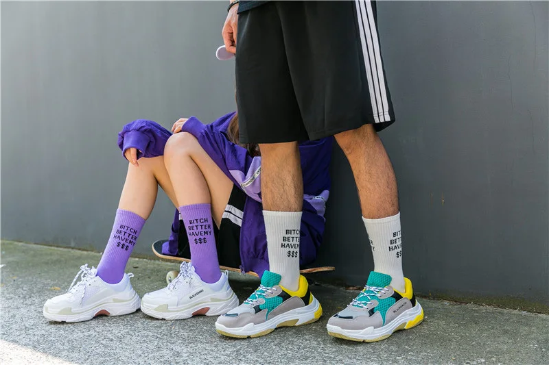 Молодежные крутые носки в стиле хип-хоп, коллекция долгов, потрясающие уличные модные носки, носки унисекс из чесаного хлопка, пот и деодор, рок-н-ролл, Осень-зима