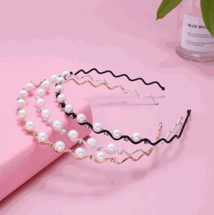 

Crystal Rhinestone Headband Pearls Wave Hairband Women Bridal Wedding Tiara Hair Accessories Crown Headband Fashion Headwear