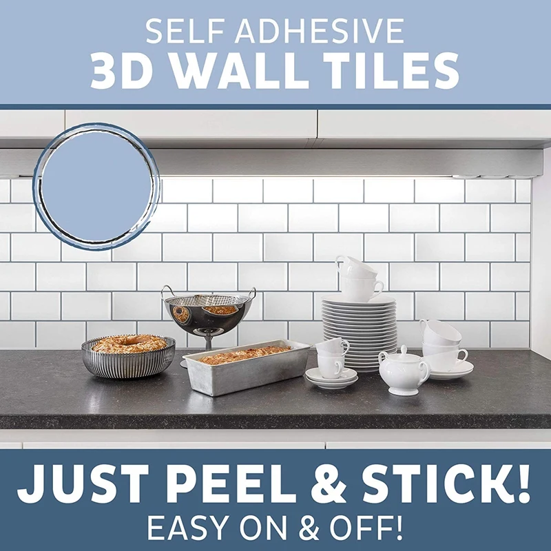 Пилинг и палка Backsplash 10X10 дюймов Съемный 3D стены метро плитки (упаковка из 4) для