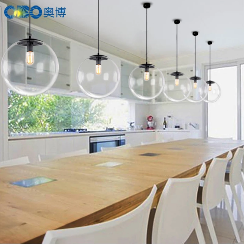 

Led Glass Pendant Lamp E27 Parlor/Dining Room/Bedroom Modern Lighting Vintage Cord Pendant Lights LED Transparent Glass Ball