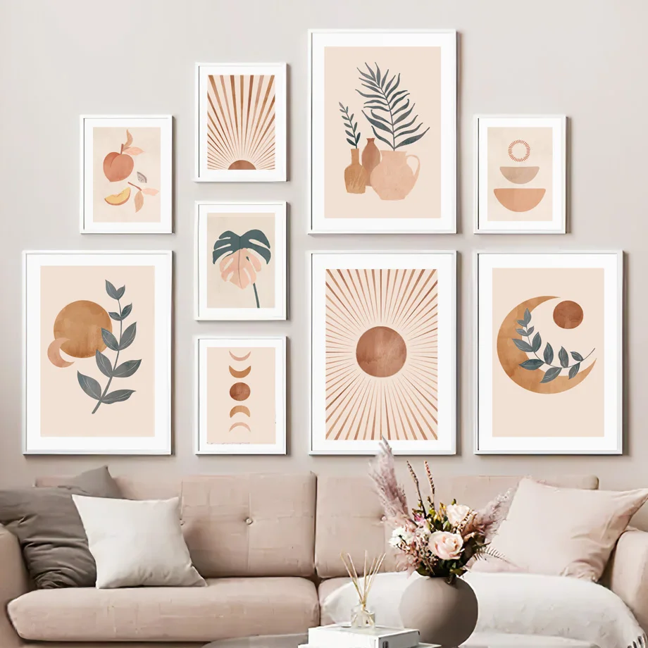 

Rainbow Moon Sun Heart Peach Cherry Monstera Boho Posters And Prints Wall Art Canvas Painting Wall Pictures For Living Room Room