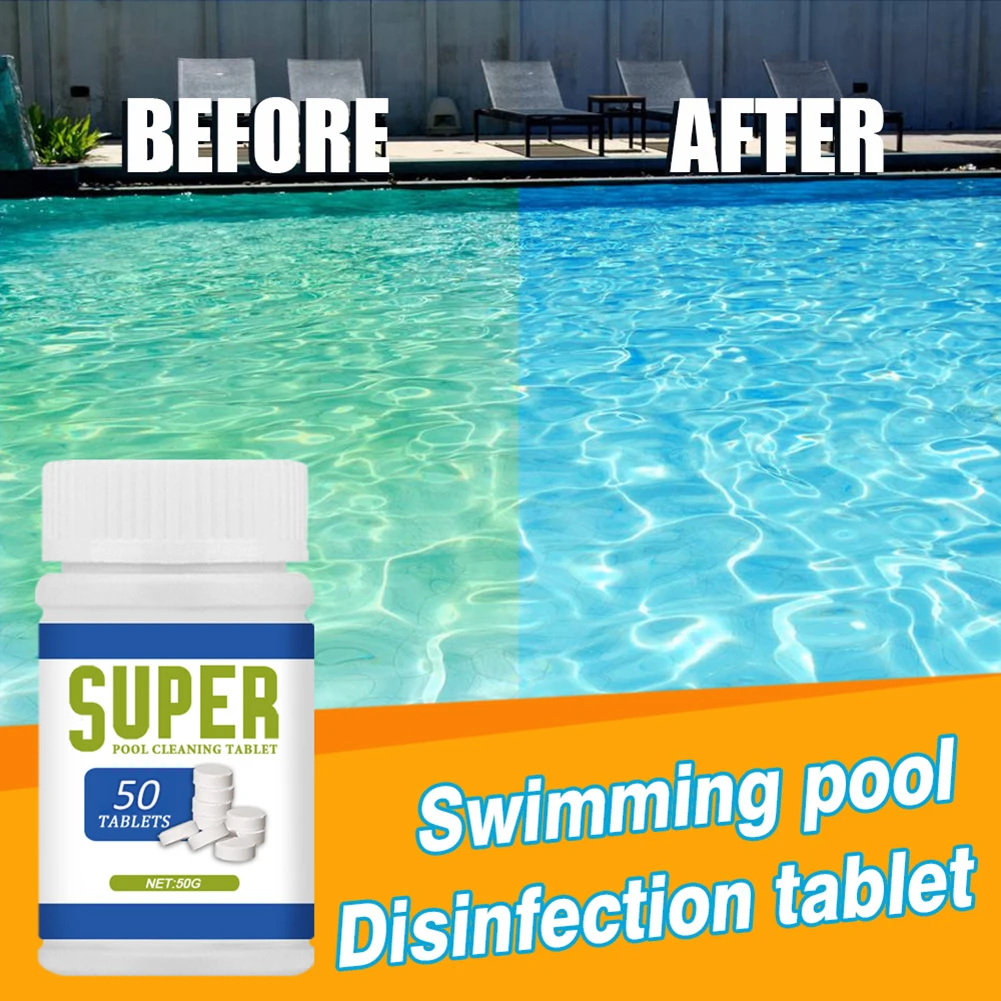 

50 Pcs Swimming Pool Cleaning Tablets Disinfection Pills Chlorine tablets Instant Effervescent Pipes Cleaning Water Disinfection