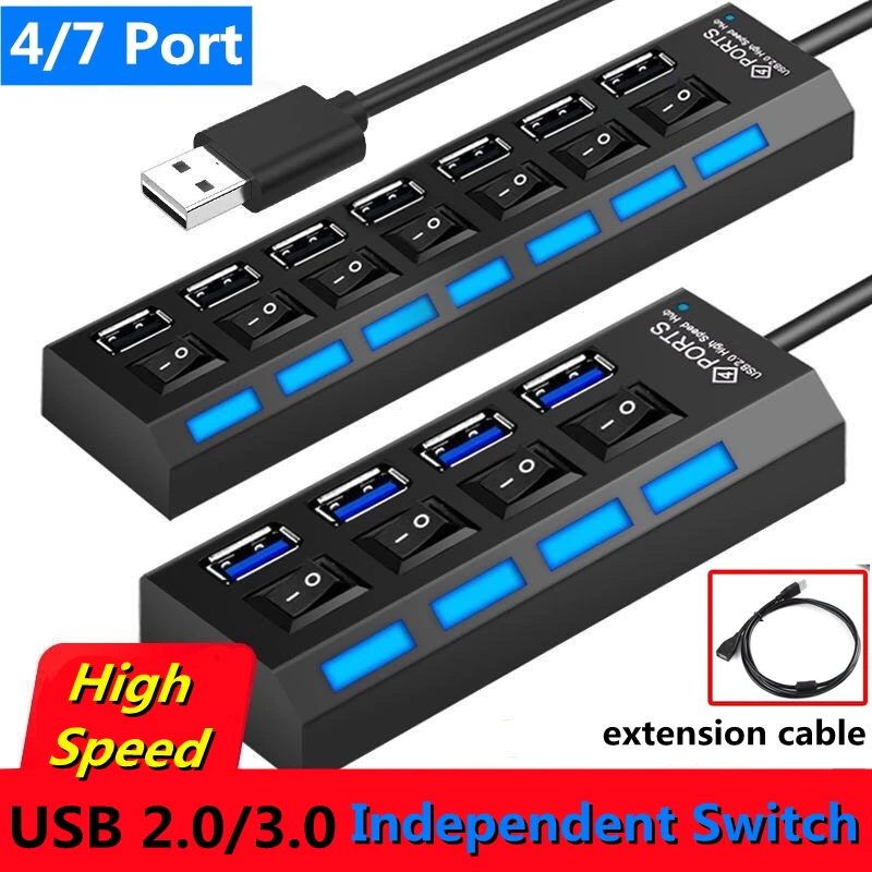 Высокоскоростной USB разветвитель YelWong расширитель с 4/7 портами s usb хаб 2 0 3 для ПК
