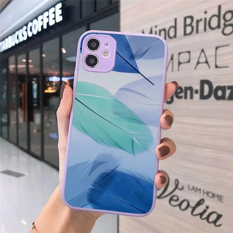 

feather color white green pink Phone Case Matte Transparent for iPhone 7 8 11 12 s mini pro X XS XR MAX Plus cover funda
