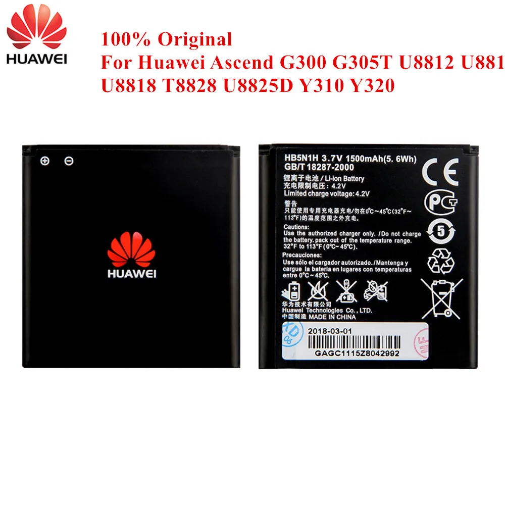 100% Оригинальный аккумулятор HB5N1H для Huawei Ascend G300 G305T C8812 U8815 U8818 T8828 Y220 U8825 T8830 G309T Y310 Y320