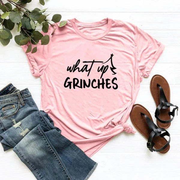 What Up Grinches Print Short Sleeve T-shirt Women Summer Short Sleeve round Cotton Christmas Shirts Casual Loose Tee Shirt Femme images - 6