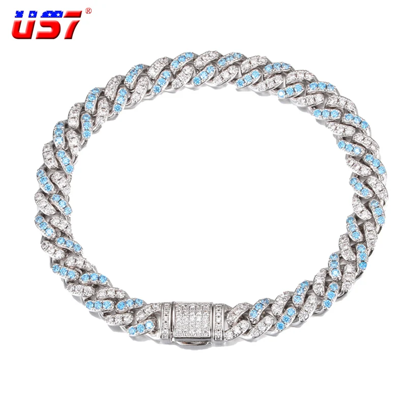 

US7 8mm Miami Prong Cuban Link Bracelet For Men Women Gold Silver Color Cubic Stones Necklace Hip Hop Rapper Jewelry Gifts