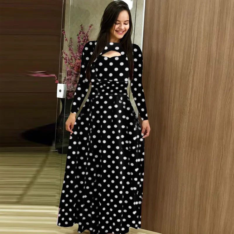 

Plus Size Women Dress 2020 Autumn Casual Bohemian Flower Print Maxi Dresses Fashion Elegant Hollow Out Tunic Long Dress Vestidos