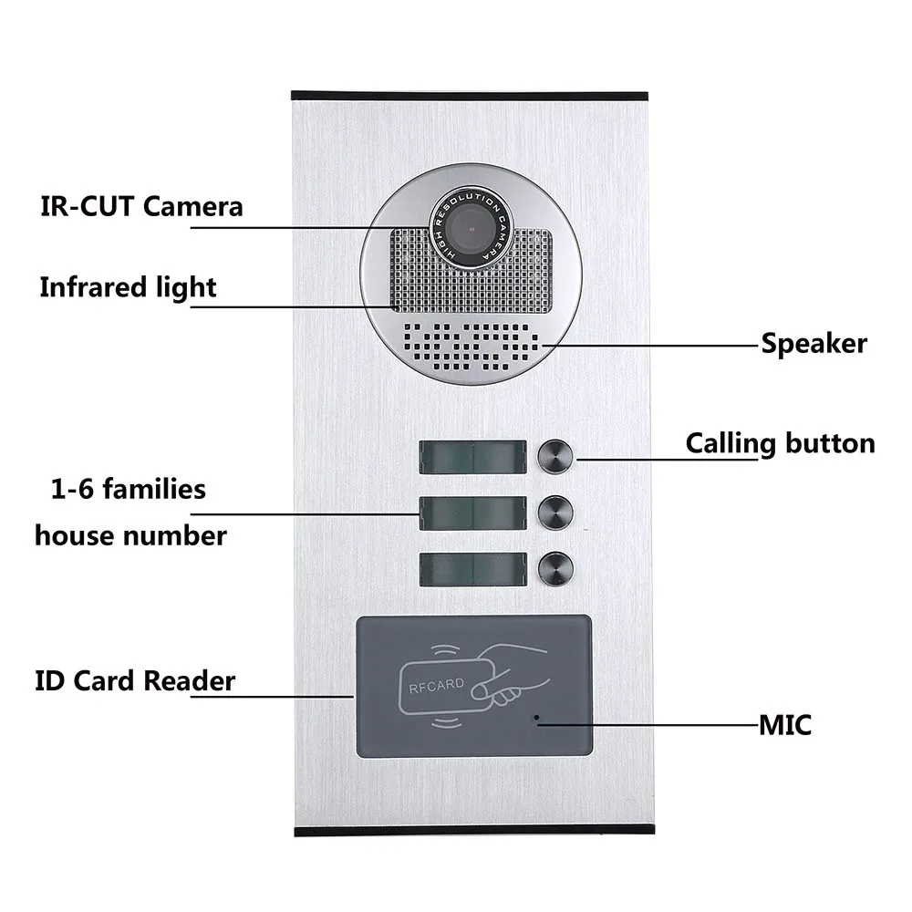 Video Intercom Systems 3/6 Apartments 10 inch Record Wired AHD 720P Video Door Phone Doorbell Intercom System RFID IR-CUT Camera
