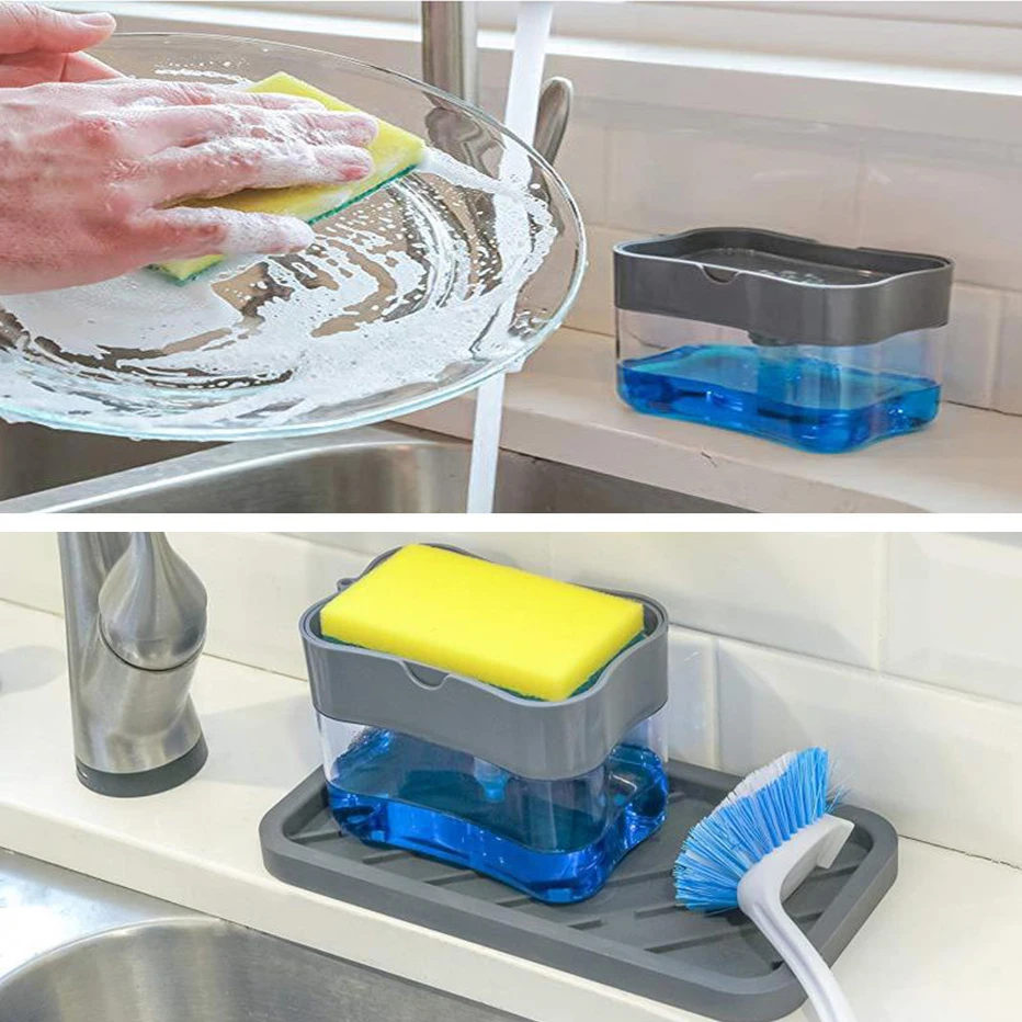 

Liquid Detergent Dispenser Dishwashing Liquid Soap Dish Towel Sponge Pump Storage Box Kitchen Cleaning Tools Bathroom Supplies