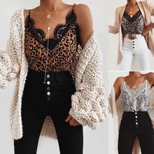 Women Summer Lace Leopard Snake Print Camis Top Ladies Strappy Loose V Neck Vest Tank Top Female Clothing Clubwear