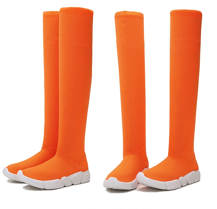 Роскошные брендовые носки; Женские Сапоги выше колена; коллекция года; сезон осень-зима; вязаная обувь; высокие сапоги до бедра; эластичные Slim35-40