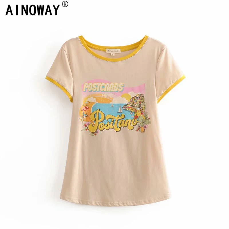 Женская Пляжная футболка с коротким рукавом и принтом паром|Футболки| |