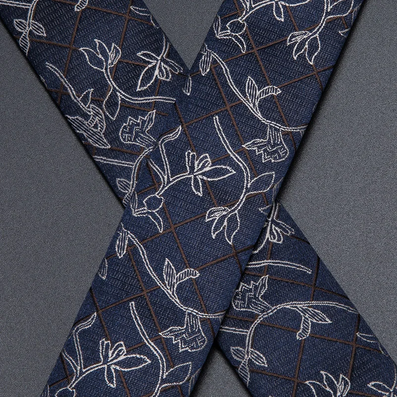 BD-3031 Hi-Tie роскошный бренд шелковый Взрослый мужской галстук-бабочка подтяжки синее платье на подтяжках с цветами Кожа Металл 6 зажимы Подвески подтяжки