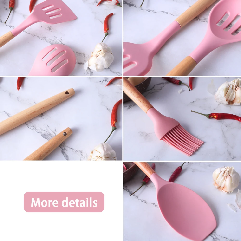 

12pcs Kitchen Utensils Set Non Stick Frying Hanging Restaurant Tongs Cooking Tools Serving Scratch Proof Silicone Spatula Home