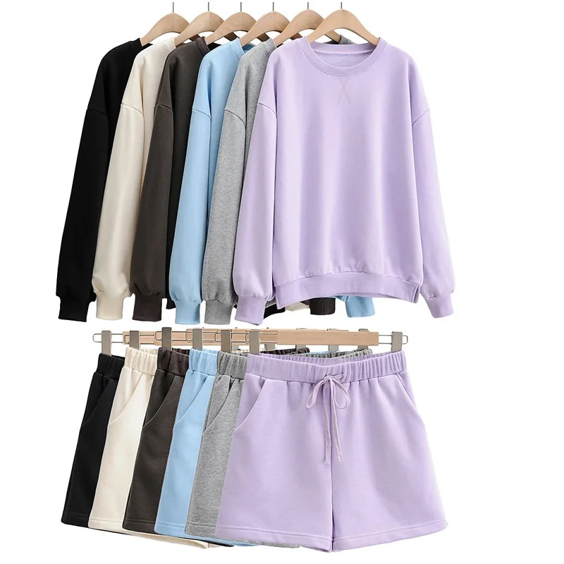 

toppies 2021 Autumn tracksuits women sweatshirts high waist shorts female two piece set solid color sports set