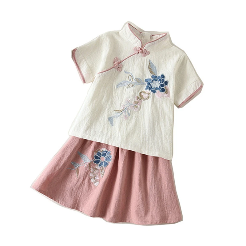 Платья для девочек Hanfu летние костюмы с юбкой Детская рубашка в древнем стиле