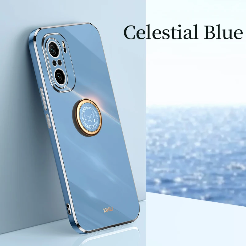 plating square ring holder phone case on for xiaomi mi 11i 11 i poco f3 5g redmi k40 pro luxury soft silicone stand cover free global shipping