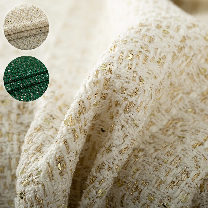 Pearlsilk французская твидовая ткань с зелеными блестками осенняя куртка платье