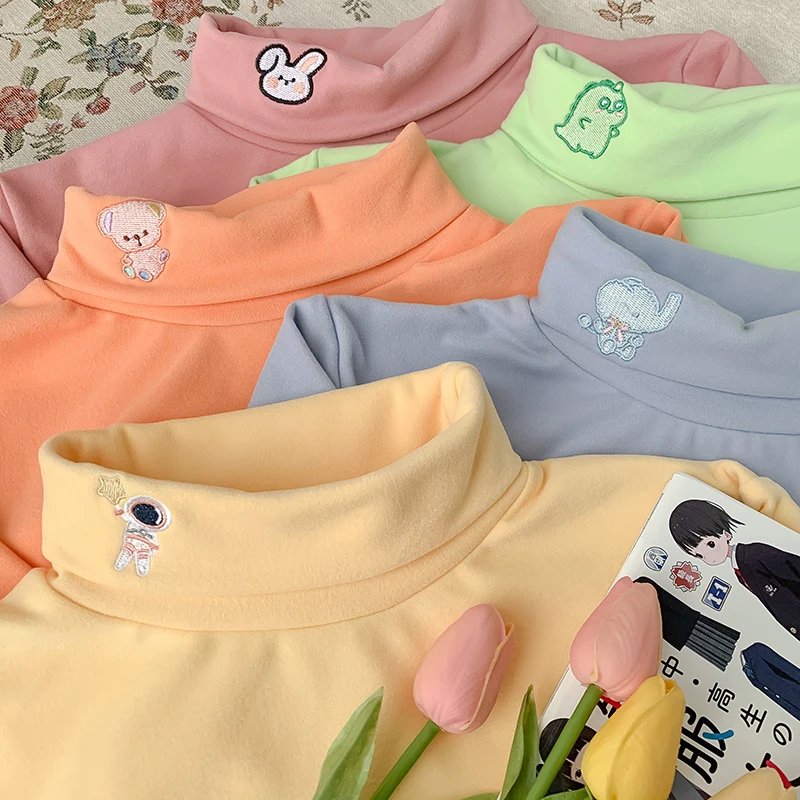 Женская утепленная Водолазка с длинным рукавом вышивкой