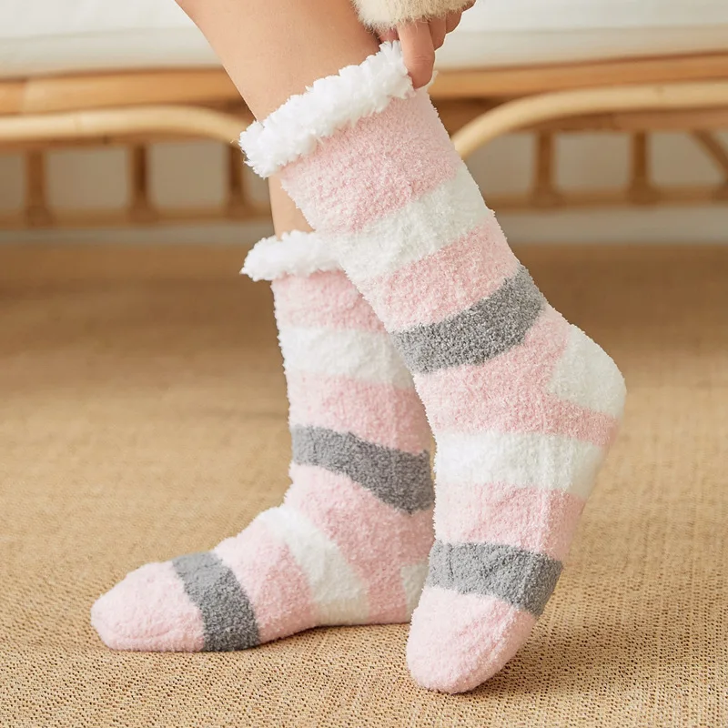 Женщин конечной уютные носки Lining для зимние полосатые Термальность подстежка на