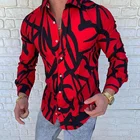 Мужская приталенная рубашка, красная Повседневная рубашка в стиле панк с цифровым принтом, вечерние нными рукавами и цветочным принтом, осень 2021