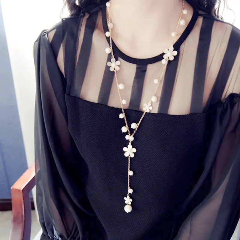 

Five-leaf flower tassel long necklace jewelry Necklace for Women Fashion Jewelry Tassel Necklaces & Pendants