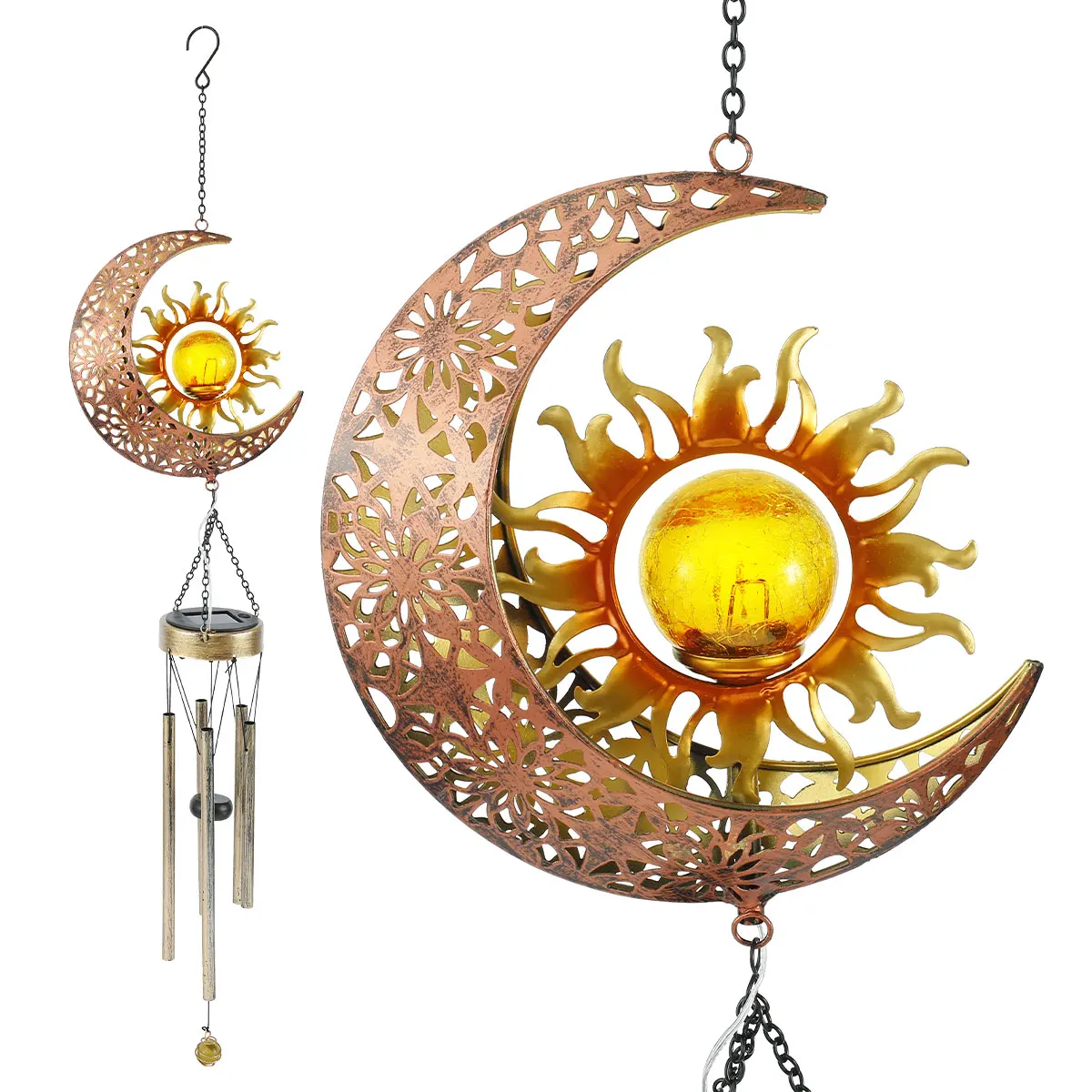 

Wind Chimes Solar Lights Outdoor Waterproof Hanging Aeolian bells Solar Lamp With Moon Star Sun Shape For Party Garden Festival