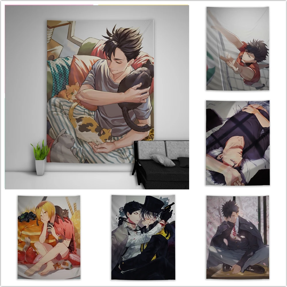 Haikyuu! Художественный гобелен Kuroo Tstsurou Kenma настенный подвесной чехол для дивана
