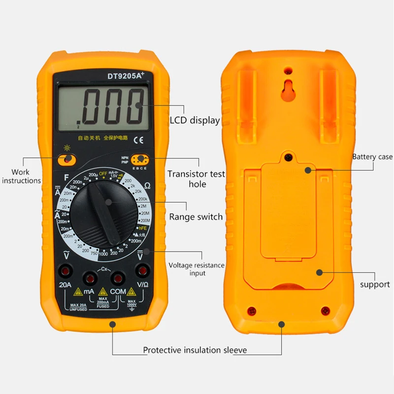 DT9205A + профессиональный мультиметр ЖК Цифровой Амперметр Вольтметр