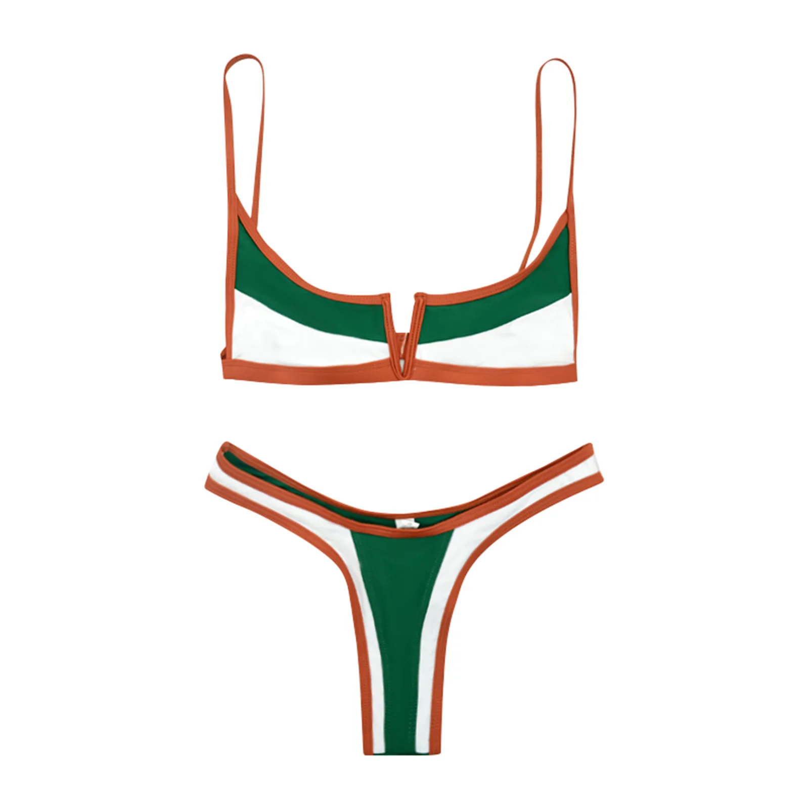

2021 Summer Ladies's Sexy Two Piece Bikini Suits Fashion Contrast Color Stitching Camisole and Low Waist Trunks