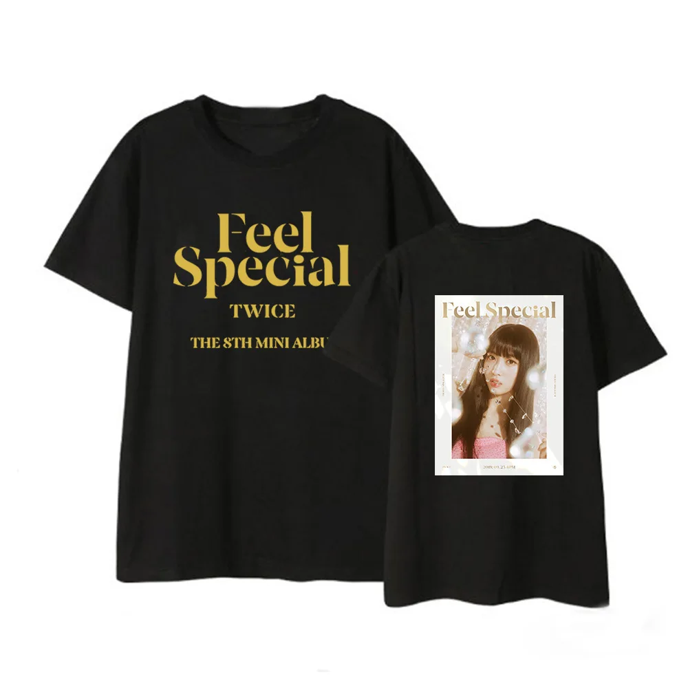 Black 03 Kpop TWICE FEEL SPECIAL The 8th Mini Album Shirt Повседневная Свободная одежда в стиле хип-хоп футболка Топы с короткими рукавами футболка DX1219 - Цвет: Black 03