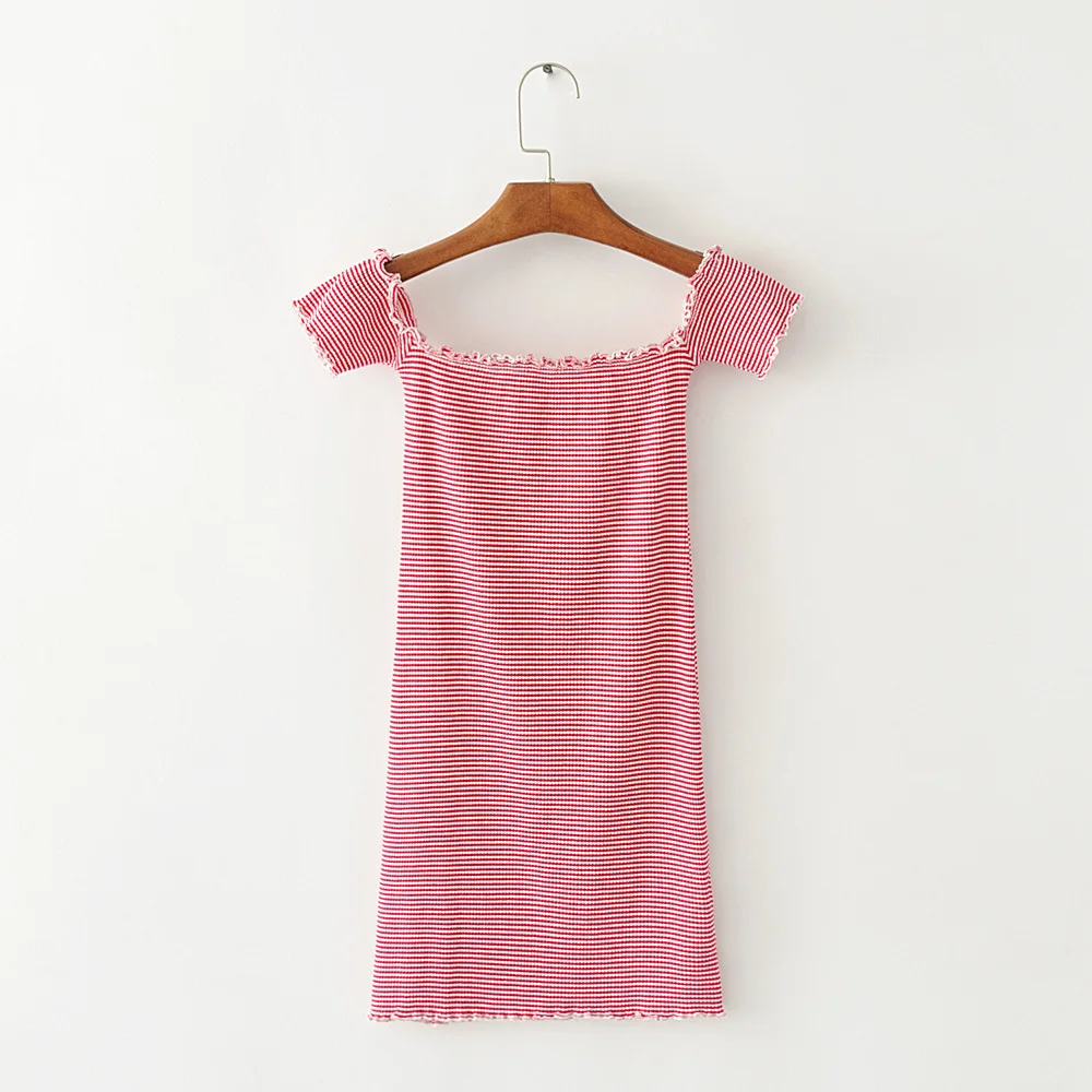

851-17 summer Korean slim fit Wan short sleeve dress with elastic shoulder and wood ear