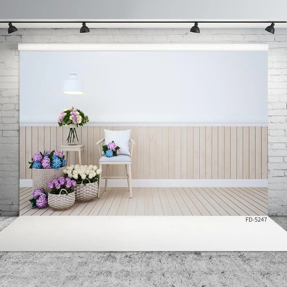 Деревянные доски цветы корзины фон для фотосъемки на виниловой основе любителей