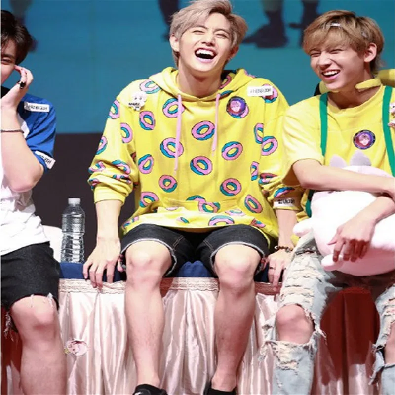 Kpop Mark Tuan Same Hoodie Long Sleeve Coat Just Right Donut Student Hooded Tops Women's Clothing | Женская одежда