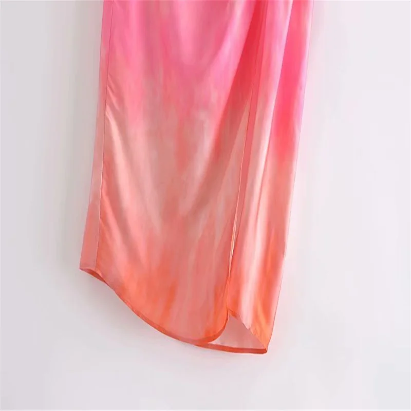 

Chu Sau Beauty Za2021 Women's Elegant Tie-Dye Skirt Summer New Pleated Decoration High Waist Hem Slit Zipper Bag Hip Midi Skirts