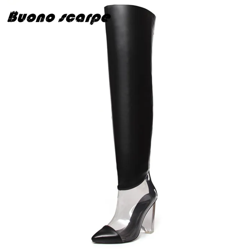 Пикантные Великолепные Сапоги до бедра с острым носком и кристаллами женские