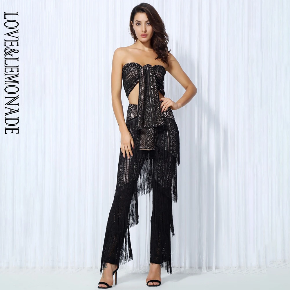 LOVE & LEMONADE/черный кружевной ремень с рюшами и кисточками Комплекты из двух