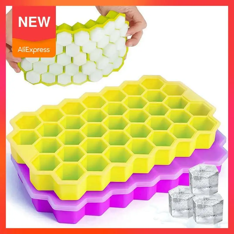 

Honeycomb Ice Cube Trays with Removable Lids Silica Gel Ice Cube Mold BPA Free Cocktail Stackable Flexible Safe Ice Cube Molds