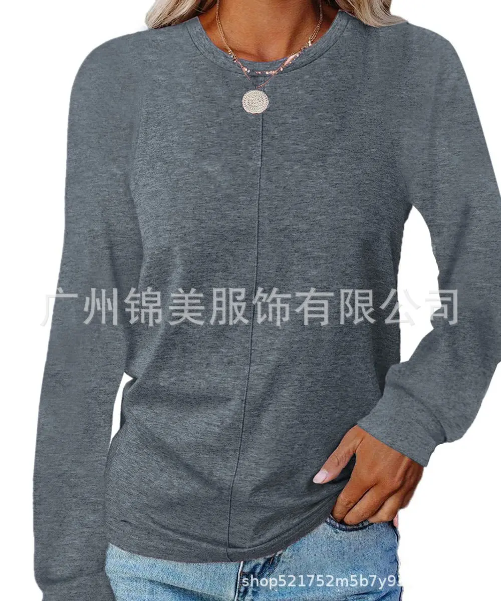 

Fashion Women's T-shirt Casual Hot Sale Round Neck Pullover Solid Color Loose Plus Size Knitted Long-sleeved T-shirt Donsignet