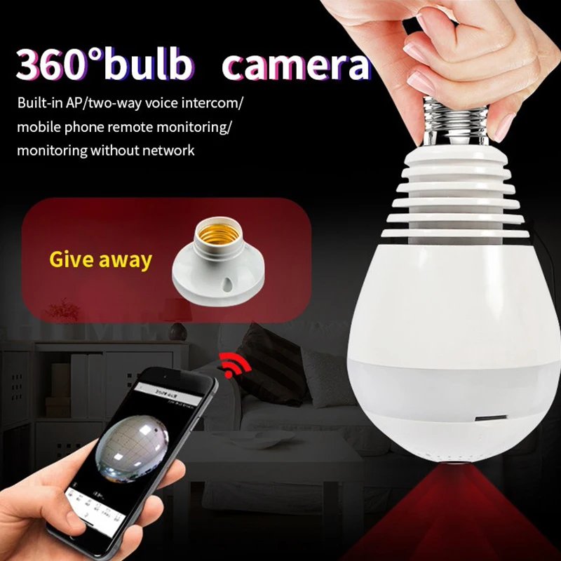 

Беспроводная IP-камера 1080P HD с Wi-Fi, панорамная камера видеонаблюдения с лампочками, 360 °, двустороннее аудио, ночное видение, обнаружение движе...