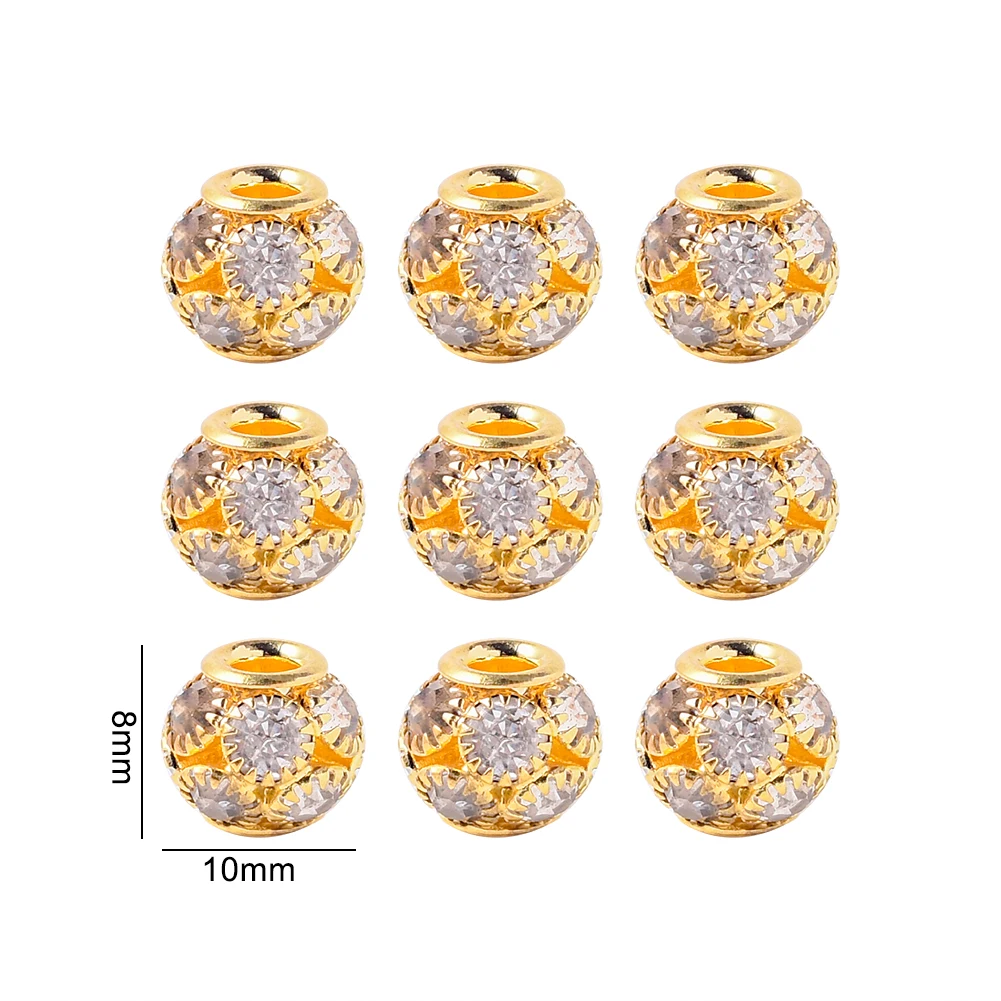 

10Pcs/Lot Copper Rhinestone Rondelles Seed Charms Bead DIY Bracelet Crystal Round Spacer Loose Beads For Jewelry Making Supplies