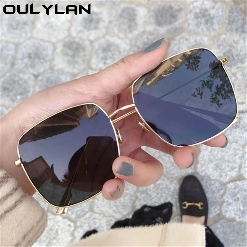 

Oulylan Fashion Metal Sunglasses Women Brand Designer Square Sun Glasses for Men Driving Goggles Shades UV400 Oversized Goggles