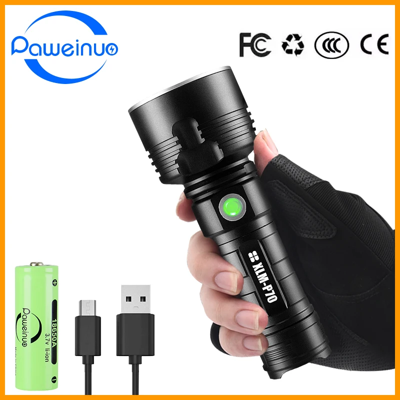 Paweinuo самый мощный светодиодный фонарик CREE XHP70 тактические фонари XML L2 USB