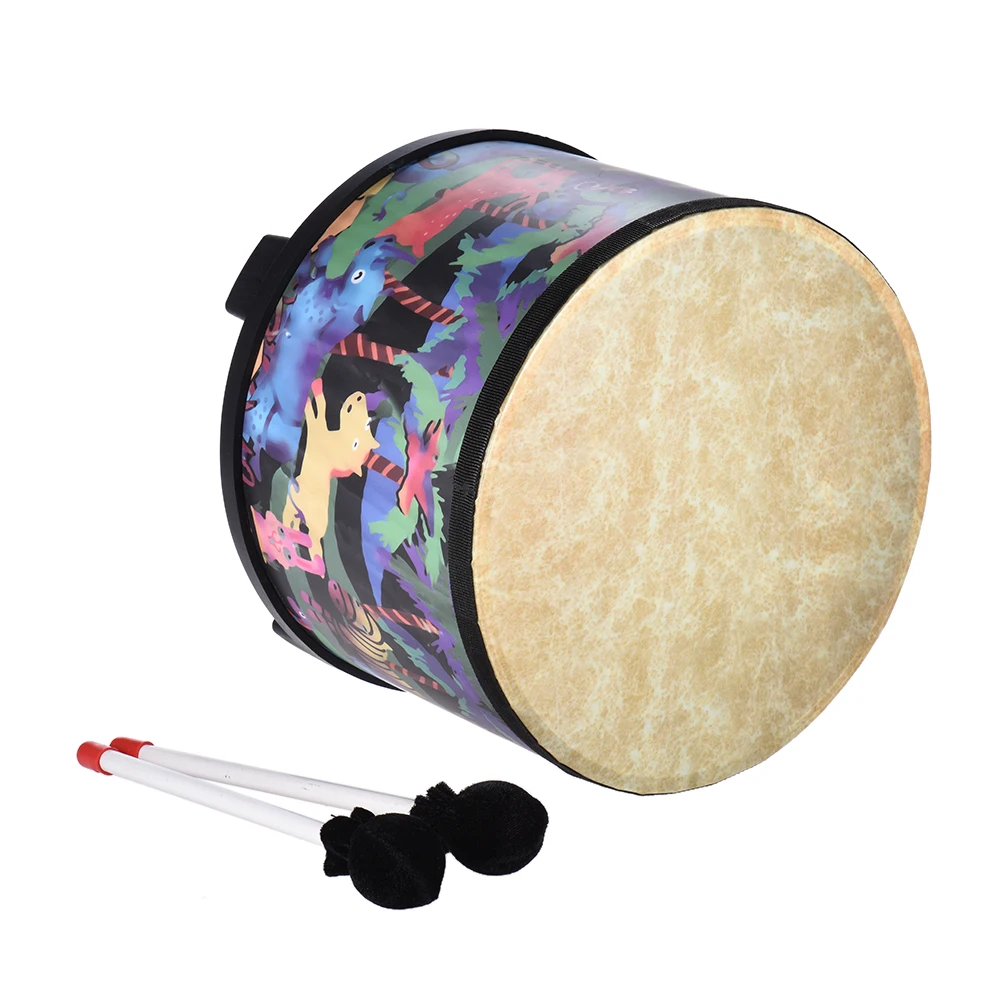 

10 Inch Wooden Floor Drum Gathering Club Carnival Percussion Instrument with 2 Mallets for Kids Children