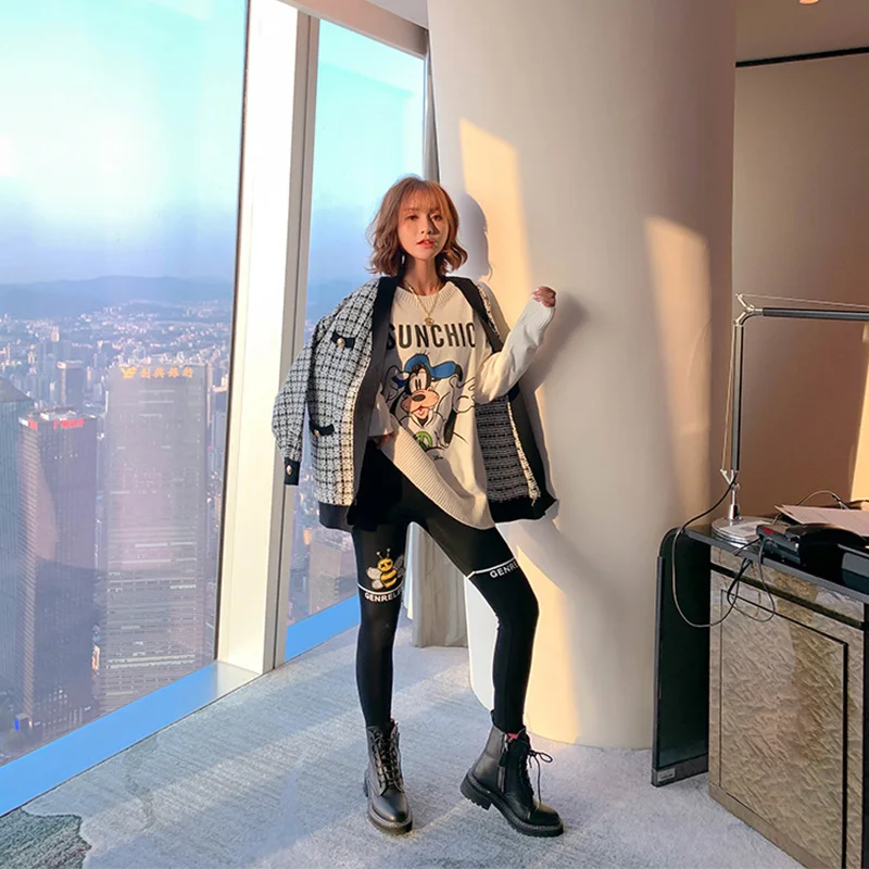 Женские узкие брюки с блестками Модные зауженные карандаш мультяшным бисером