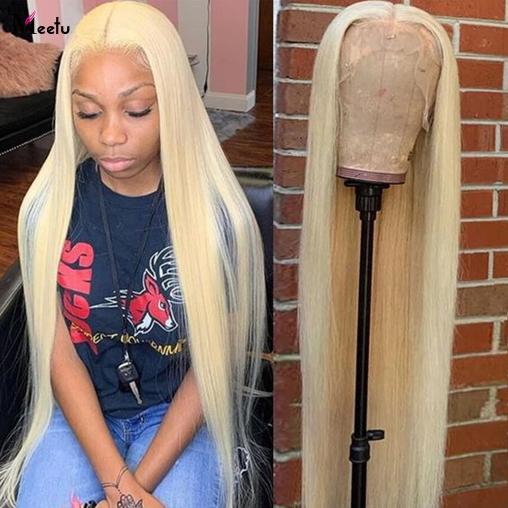 

Meetu 40 inch Human Hair Wig 613 Blonde Lace Front Wig Human hair 13x4 Lace Frontal Wig Long Wig Straight Lace Front Wig