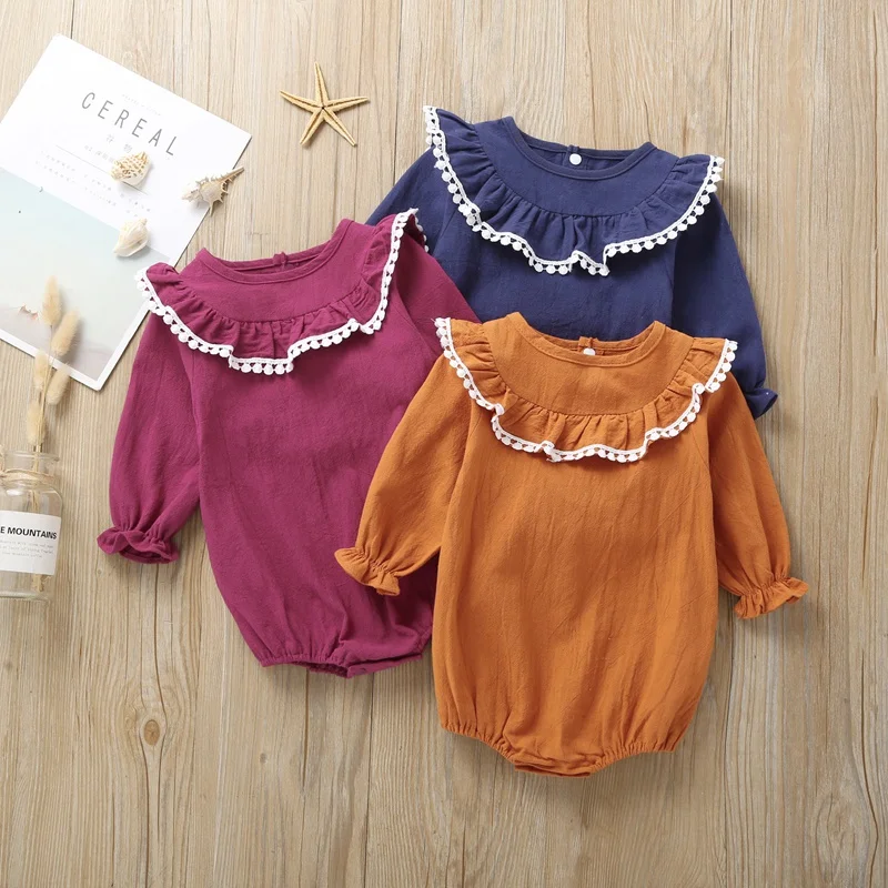 Infant Baby Girls Romper Long Sleeve Ruffle Design Solid Print Rompers Kids Bodysuit | Детская одежда и обувь